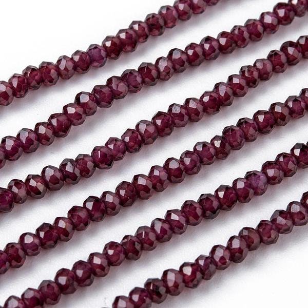 Natürlicher Granat Perlen Stränge, facettiert, Rondell, 3-3.5x2.5-3 mm, Bohrung: 0.5-0.6 mm, ca. 129-173 Stk. / Strang, 15.5 Zoll (39.5 cm)