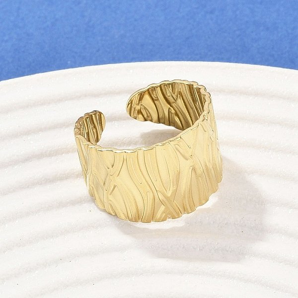 304 Stainless Steel Cuff Rings, Ion Plating(IP), Real 18K Gold Plated, 14mm