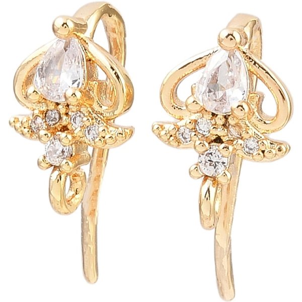 Brass Micro Pave Clear Cubic Zirconia Teardrop Earring Hooks, Long-Lasting Plated, Nickel Free, With Loop, Real 18K Gold Plated, 17X8X8Mm, Hole: 1Mm, Pin: 1Mm-image
