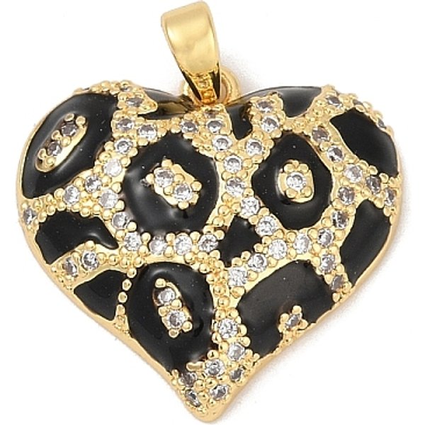 Colgante Micropavé Cubic Zirconia De LatóN, Con Esmalte, CorazóN, 19X20X5Mm, Agujero: 4.5X3 Mm-image