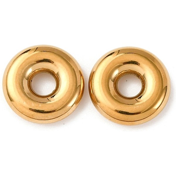 304 Edelstahl-EuropäIsche Perlen, GroßLoch Perlen, Ionenbeschichtung (Ip), Donut, Echtes 18K Vergoldet, 14.5X3.8 Mm, Bohrung: 4.5 Mm-image