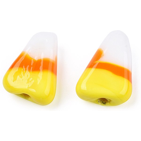 Halloween Handmade Lampwork Beads, Yellow, Orange & White, Candy Corn, 15.5X11X5Mm, Hole: 1.8Mm-image