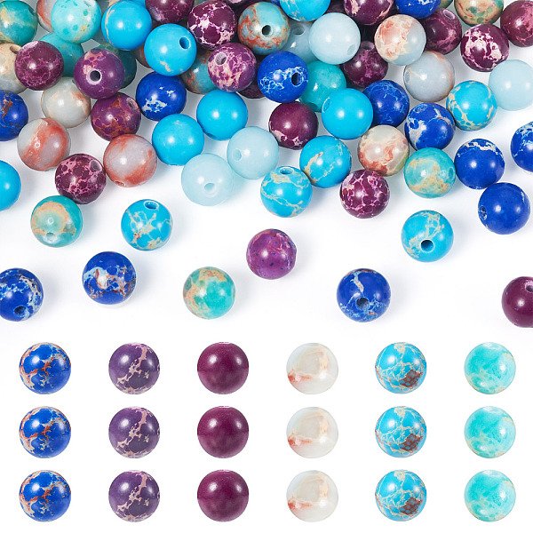 180 Brin De Perles De Jaspe ImpéRial TeintéEs Naturelles Et SynthéTiques, 6 Styles, Ronde, Couleur Mixte, 6Mm, Trou: 0.8-1.4Mm, 30 PièCes / Style-image
