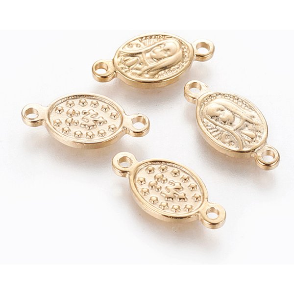 Connettori A Maglie In Acciaio Inossidabile 304, Pezzi Del Rosario, Ovale Con Virgin Mary, Oro, 16.5X7.5X1.5Mm, Foro: 1.4 Mm-image
