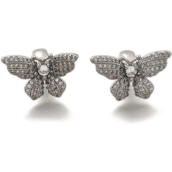 Micropave De LatóN Transparente Circonio CúBico Cuentas Europeas, Abalorios De Grande Agujero, Mariposa, Platino, 13X21.5X13Mm, Agujero: 4X3.5 Mm-image