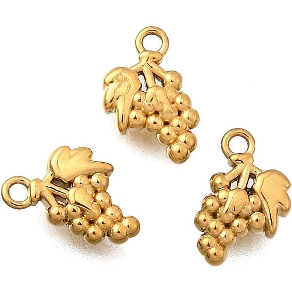 304 Stainless Steel Charms, Ion Plating(Ip), Golden, Grape, 8X5.5X2Mm, Hole: 1Mm-image