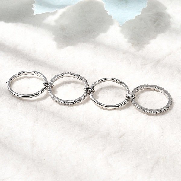 Bagues En Laiton Avec Zircone Cubique De Micro Pave, Anneaux Empilables, CréMaillèRe Plaquage, Plaqué Longue DuréE, Sans Cadmium Et Sans Plomb, Platine, 1.5Mm, Nous Taille 7 1/4 (17.5Mm)-image