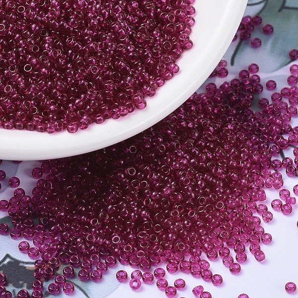 Miyuki Round Rocailles Beads, Japanese Seed Beads, 11/0, (RR1406) Transparent Fuchsia, 2X1.3Mm, Hole: 0.8Mm, About 1111Pcs/10G-image