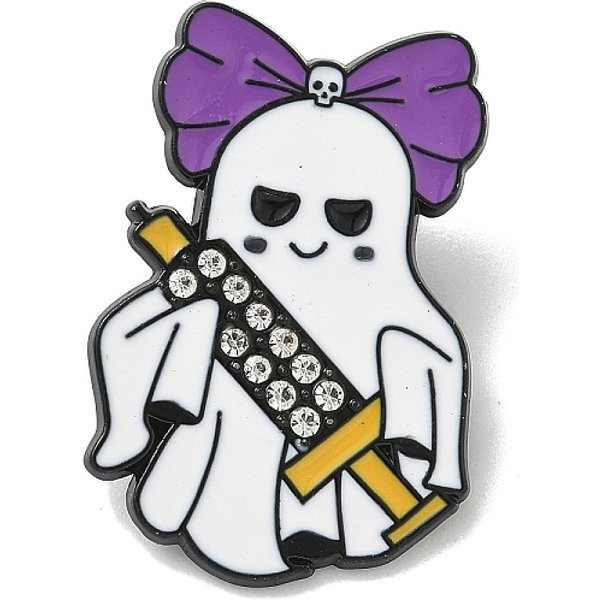 ÉPingles à Revers En Strass éMaillé FantôMe D'hallowmas, Badge En Alliage Peint Pour Sac à Dos, VêTements Pour Femmes Et Hommes, Noir, 34.5X23.5Mm-image
