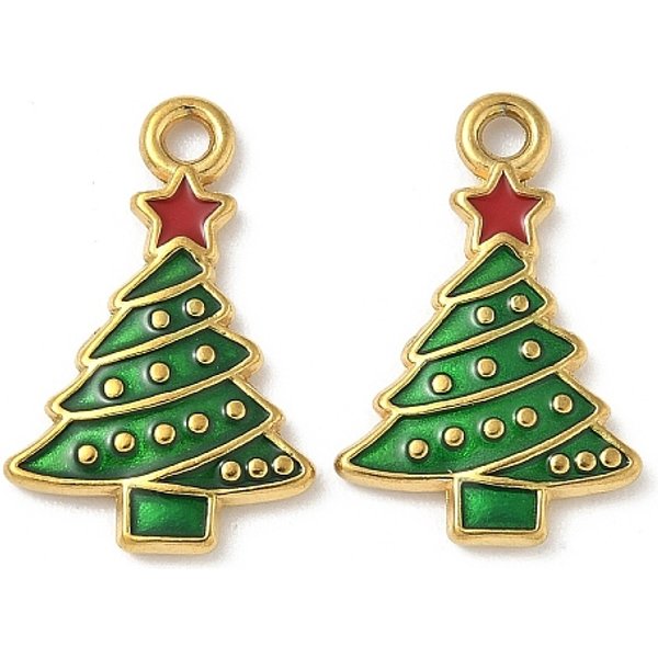 Pendentifs En Acier Inoxydable 304 éMailléS, Breloques De ThèMe De NoëL, Placage Ionique (Ip), VéRitable 18K Plaqué Or, Arbre De NoëL, 21X13.5X2Mm, Trou: 1.8Mm-image