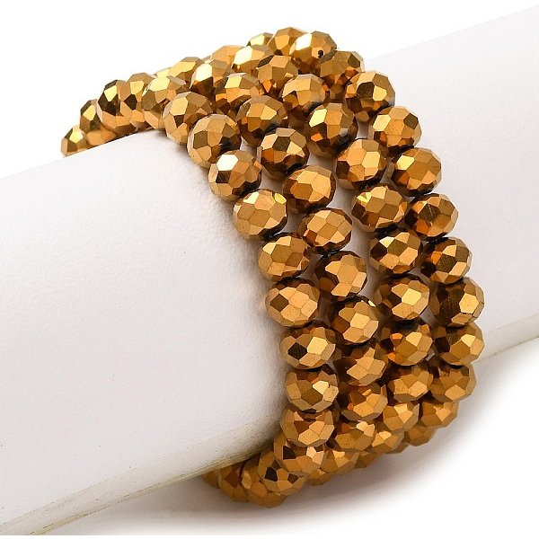 Electroplate Transparent Glass Beads Strands, Full Plated, Faceted, Rondelle, Golden Plated, 4X3Mm, Hole: 0.4Mm, About 110-115Pcs/Strand, 39-40Cm-image