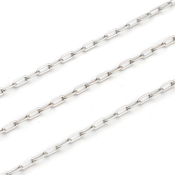 Non-Tarnish 304 Stainless Steel Paperclip Chains, Drawn Elongated Cable Chains, Soldered, Stainless Steel Color, 4X2X0.5Mm-image