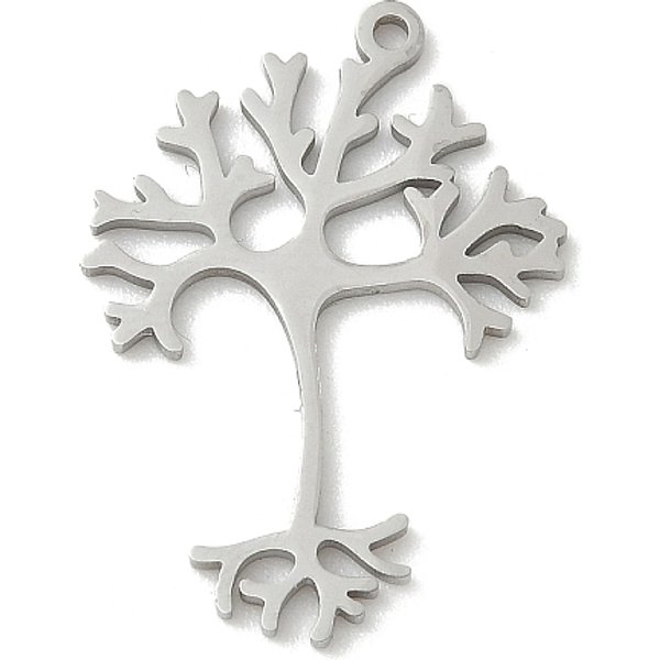 304 Stainless Steel Pendants, Laser Cut, Tree Charm, Anti-Tarnish, Stainless Steel Color, 28X20X1Mm, Hole: 1.5Mm-image
