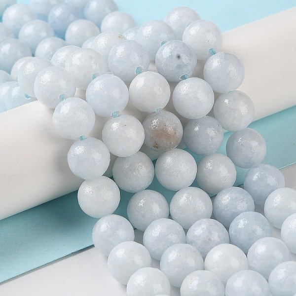 Brins De Perles De CéLestite / CéLestine Naturelles, Ronde, 8Mm, Trou: 1.2Mm, Environ 47 Pcs/Chapelet, 14.96'' (38 Cm)-image