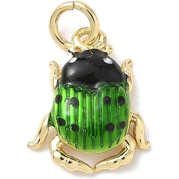 Insect Themes Brass Enamel Charms, Rack Plating, Cadmium Free & Lead Free, Long-Lasting Plated, With Jump Ring, Real 18K Gold Plated, Ladybug, 14.5X11.5X4Mm, Hole: 3.5Mm-image