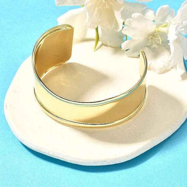 Brazaletes De LatóN Chapado En Rack, Brazaletes Abiertos Para Mujer, Sin Plomo Y Cadmio, Real 18K Chapado En Oro, 1-1-5/8 Pulgada (2.55-4.1 Cm), DiáMetro Interior: 1-7/8 X2-3/8 Pulgada (4.8X6 Cm)-image