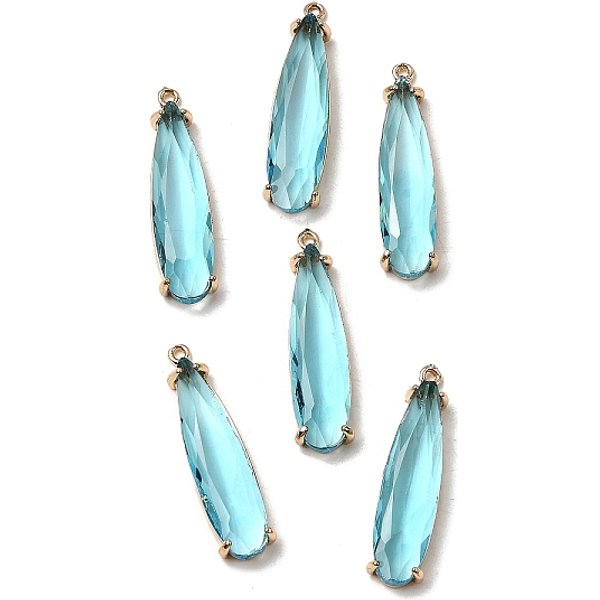 Colgantes De Cristal De LatóN, LáGrima, Facetados, Dorado, Agua, 33X8.5X5Mm, Agujero: 1.4 Mm-image