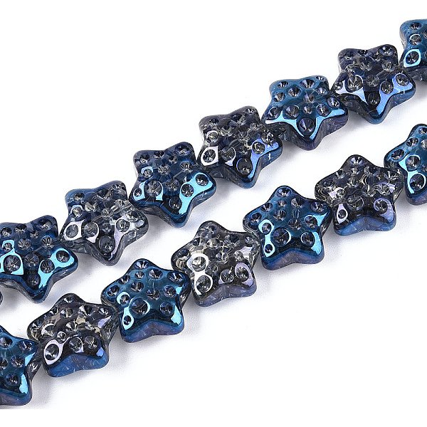 Electroplate Transparentes Abalorios De Vidrio Hebras, Estrella, Acero Azul, 17-17.5X18-18.5X9-9.5Mm, Agujero: 1 Mm, Aproximamente 40 Pcs / Cadena, 25.20 Pulgada (64 Cm)-image