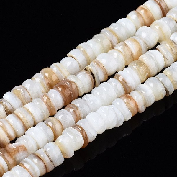 Natural Freshwater Shell Beads Strands, Flat Round/Disc, Heishi Beads, Seashell Color, 4X1-2Mm, Hole: 0.8Mm, About 206-210Pcs/Strand, 14.96 Inch-15.16 Inch(38Cm-38.5Cm)-image