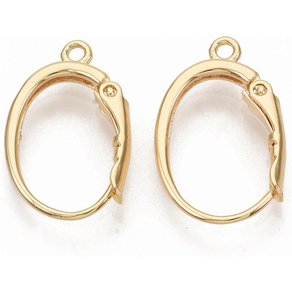 Accessoires dormeuses d'oreilles en laiton, sans nickel, véritable 18k plaqué or, avec boucle 19.5-20.5x12.5x3.5mm, Trou: 1.5mm, pin: 0.8 mm