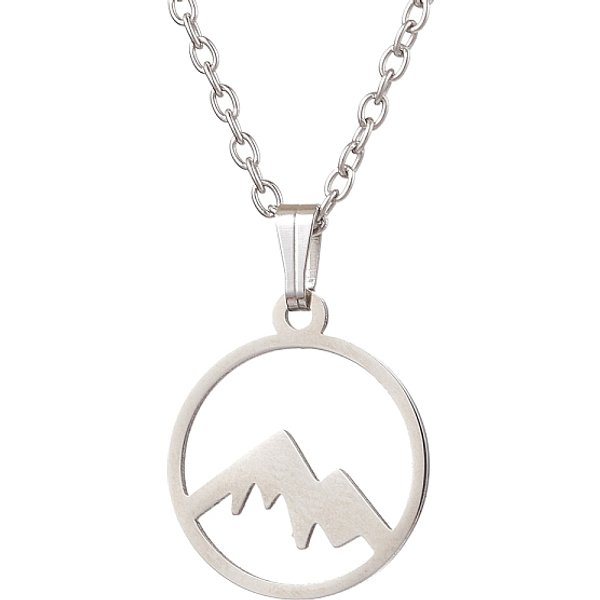 Collares Colgantes De Acero Inoxidable 201 Que No Se Deslustran, Collares De Cadena De Cable De Acero Inoxidable 304, MontañA, 15.94 Pulgada (40.5 Cm), MontañA: 21.5X15 Mm-image