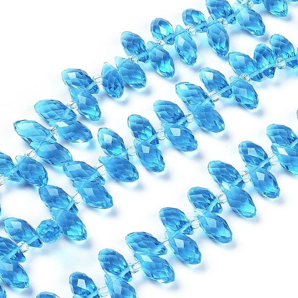 Crystal Glass Beads Strands, Top Drilled Beads, Faceted, Teardrop, Light Blue, 13X6Mm, Hole: 1Mm, About 100Pcs/Strand, 16.5 Inch-image