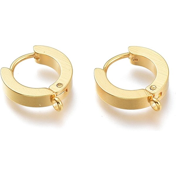 Ionenplattierung (Ip) 304 Edelstahl Huggie Creolen ZubehöRse, Mit Senkrechter Schleife, Ring, Echtes 24K Vergoldet, 15.5X14X3 Mm, Bohrung: 1.6 Mm, Stift: 1 Mm-image