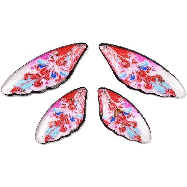 4Pcs 4 Arten Transparente Epoxidharz-AnhäNger, FlüGel Mit Blumenmuster, Mit Pailletten Und Goldfolie, Rosa, 29-39X14 - X 2.5 Mm, Bohrung: 1 Mm-image