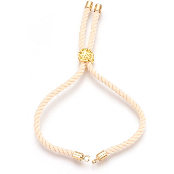 Baumwollgarn / Baumwollschnur Armband machen, mit Messing-Zubehör, flach rund mit Baum des Lebens, echtes 18k vergoldet, cornsilk, 8-5/8 Zoll (22 cm), Bohrung: 2 mm
