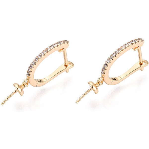 Boucles D'oreilles CréOles En Laiton Avec Micro Pavé De Zircones Cubiques Transparentes, Placage Ionique (Ip), VéRitable 18K Plaqué Or, Plateau: 4 Mm, 25X12X4Mm, Pin: 0.8 Mm-image