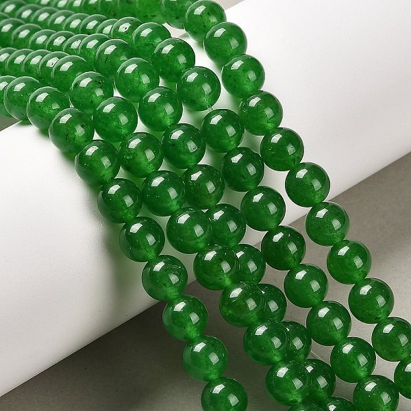 Natural & Dyed Malaysia Jade Bead Strands, Round, Green, 8Mm, Hole: 1.0Mm, About 48Pcs/Strand, 15 Inch-image