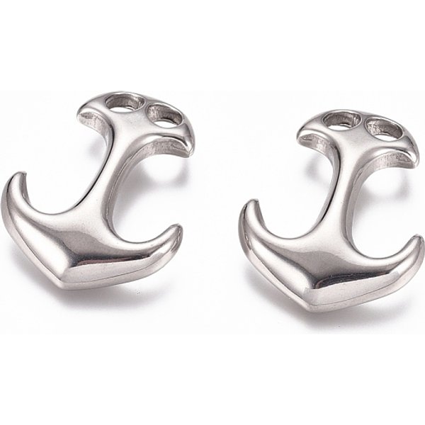 Chiusure a gancio in acciaio inossidabile 304 anti-ossidazione, per fare braccialetti con cordoncino di cuoio, ancora, colore acciaio inossidabile, 31x24x6mm, Foro: 5x5 mm