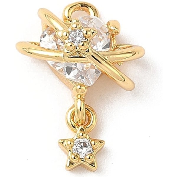 Brass Micro Pave Cubic Zirconia Pendants, Heart Planet & Star, Real 18K Gold Plated, Nickel Free, Clear, 15.5X11X6.5Mm, Hole: 1.4Mm-image