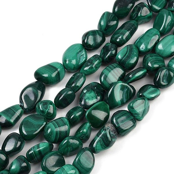 Natural Malachite Beads Strands, Nuggets, Tumbled Stone, 8-12X7-10X5.5-8Mm, Hole: 0.5Mm, About 43Pcs/Strand, 15.55 Inch(39.5Cm)-image
