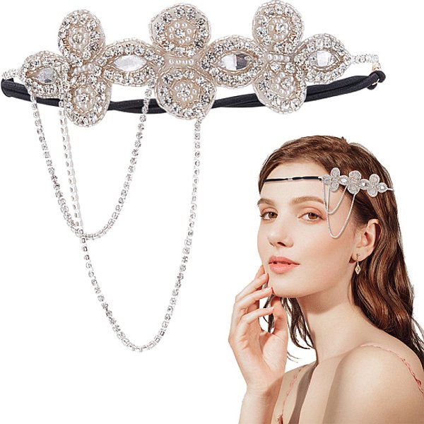 StirnbäNder Aus Glas-Strass FüR Damen, Platin Farbe, Innendurchmesser: 140 Mm-image