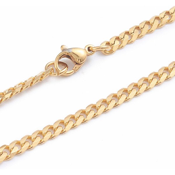 Collares De Cadena De Eslabones Cubanos Con Corte De Diamante De Acero Inoxidable 304 Para Hombre, Con Cierre De Langosta, Dorado, 16.02 Pulgada (40.7 Cm)-image