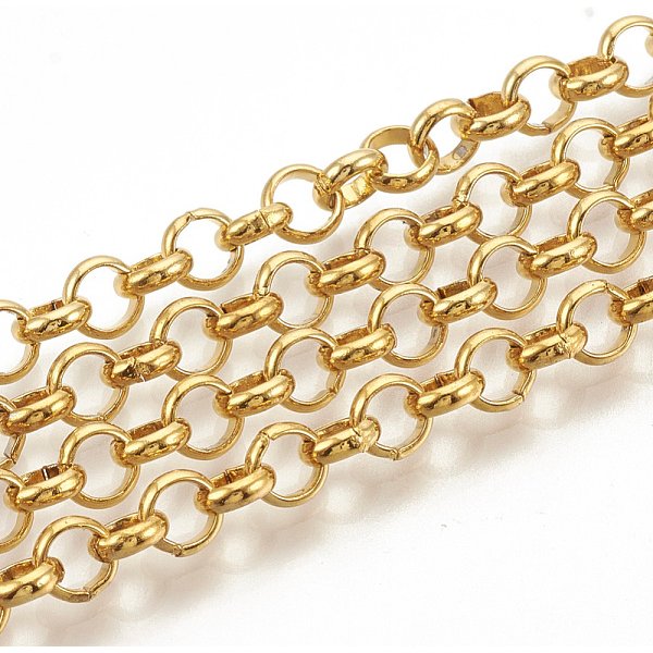 Catene Rolo In Acciaio Inossidabile 304, Catena Belcher, Con La Bobina, Senza Saldatura, Oro, 5X1.5Mm, Circa 32.8 Piedi (10 M)/Rotolo-image