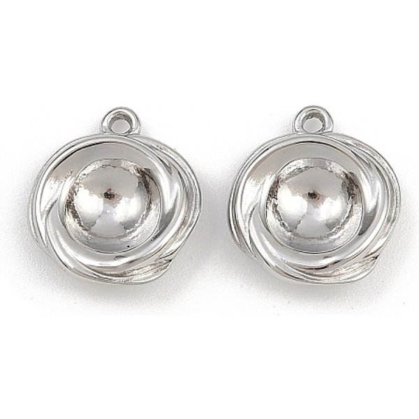 304 Stainless Steel Pendant Cabochon Settings, Twist Charms, Stainless Steel Color, Tray: 7.5mm, 13.5x12x3.5mm, Hole: 1.2mm