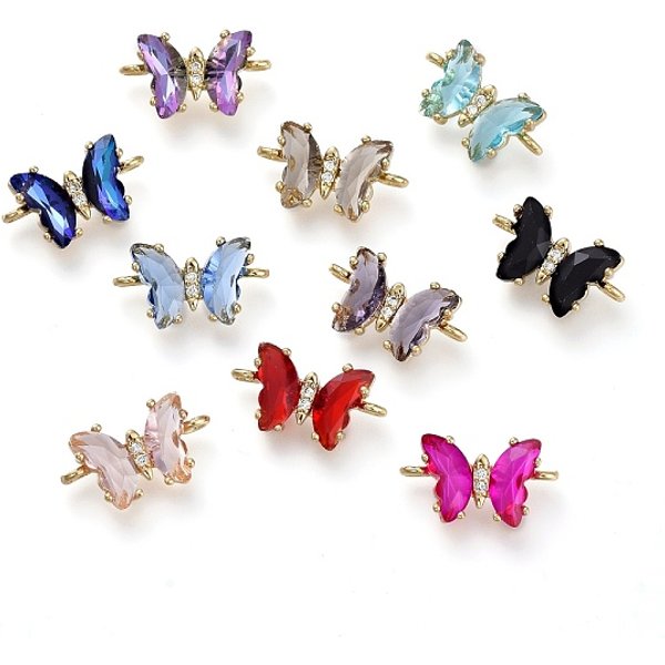 Conectores De Enlaces De Vidrio, Con Micro LatóN Allanan Circonio CúBico, Facetados, Mariposa, La Luz De Oro, Color Mezclado, 8X14X5Mm, Agujero: 1.2 Mm-image