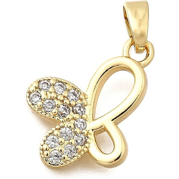 Brass Micro Pave Cubic Zirconia Pendants, Real 18K Gold Plated, Butterfly, 14X15X3Mm, Hole: 5X2.5Mm-image