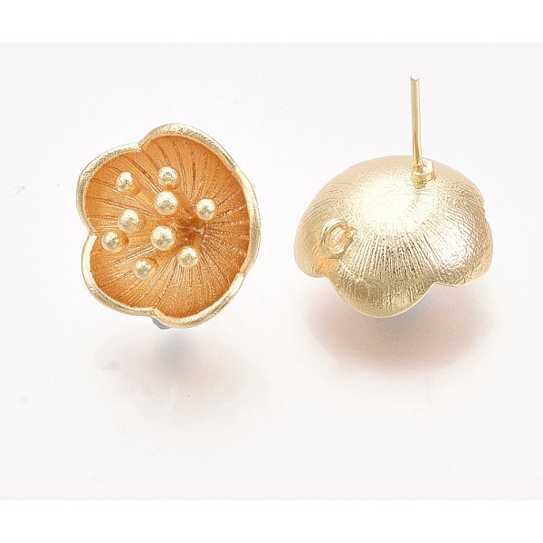 Fornituras De Aretes De LatóN, Con Bucle, Real 18K Chapado En Oro, Sin NíQuel, Flor, 15.5X16Mm, Agujero: 1.2 Mm, Pin: 0.8 Mm-image