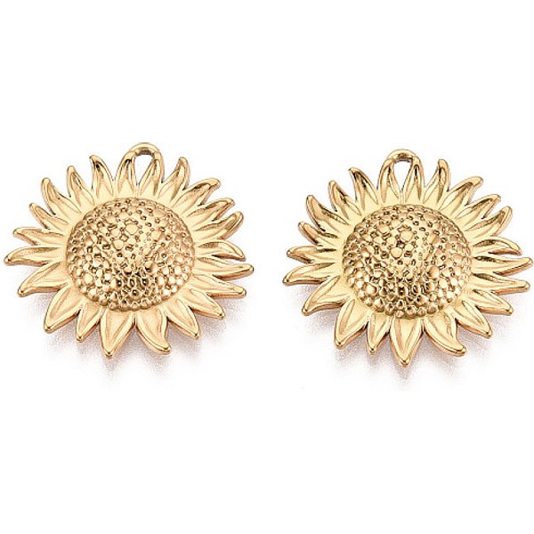 Pendentifs Tournesol En Acier Inoxydable 304, Placage Ionique (Ip), VéRitable 18K Plaqué Or, 23.5X23.5X3Mm, Trou: 1.5Mm-image