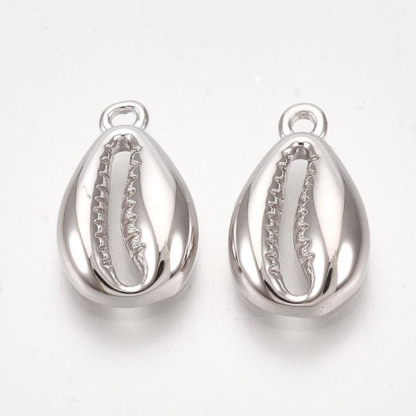 Messing Charme, Kauri-Muschelform, Nickelfrei, Echt platiniert, 12.5x7.5x3 mm, Bohrung: 1 mm
