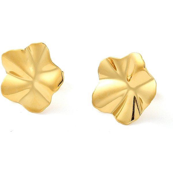 Orecchini A Bottone In Acciaio Inossidabile 304, Fiore, Vero Placcato Oro 14K, 18X18Mm-image