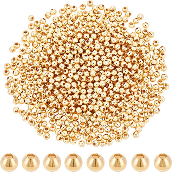 Brass Round Spacer Beads, Real 18K Gold Plated, 3Mm, Hole: 1Mm, About 600Pcs-image