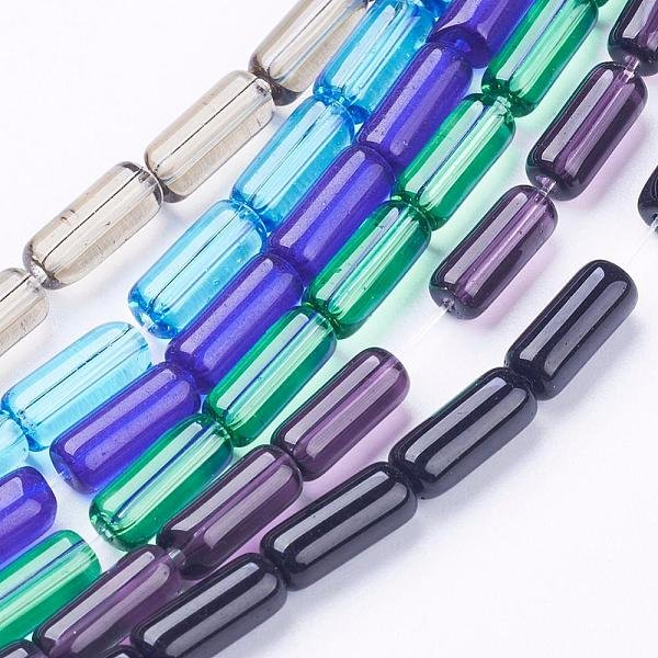 Transparent Glass Beads Strands, Tube, Mixed Color, 9X4Mm, Hole: 0.5Mm, About 32-33Pcs/Strand, 12 Inch-image