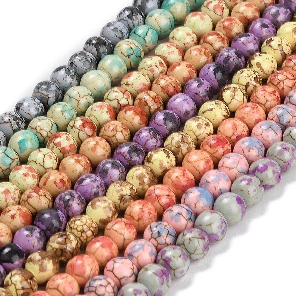 Synthetic Turquoise Beads Strands, Round, Dyed, Spray Painted, Mixed Color, 7.5-8mm, Hole: 1mm, about 50pcs/strand, 13.78''(35cm)