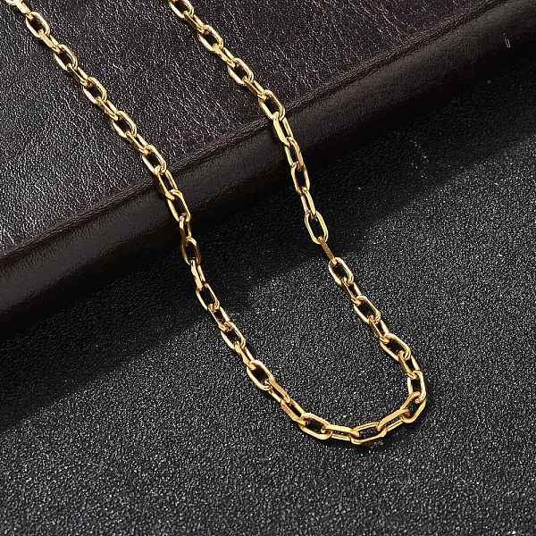 2.5 Mm 304 Edelstahl BüRoklammer Kette Halsketten FüR Frauen MäNner, Ionenbeschichtung (Ip), Golden, 17.32 Zoll (44 Cm)-image