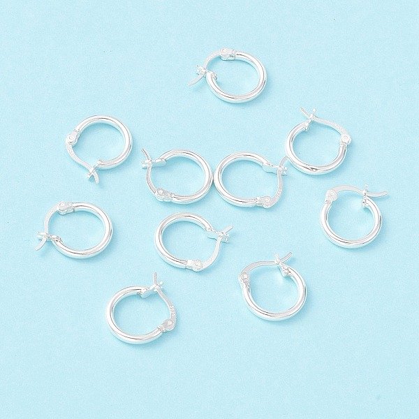 925 Sterling Silver Hoop Earrings, Chunky Small Huggie Hoop Earrings For Women, Silver, 14X13X2Mm, Pin: 0.5X1Mm-image