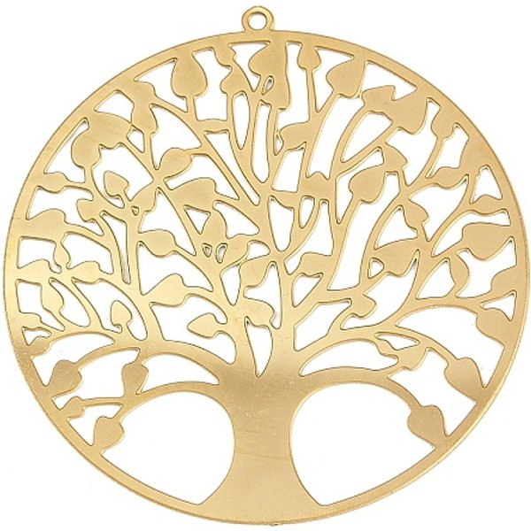 Colgantes Con Adornos De Metal Grabado En Acero Inoxidable 304, Redondo Plano Con Colgante De áRbol De La Vida, Real 18K Chapado En Oro, 48X45X0.5Mm, Agujero: 1.4 Mm-image